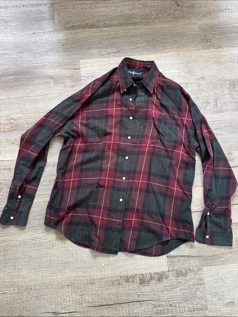 Ralph Lauren Burgundy and Forest Green Plaid Button-Down Shirt
